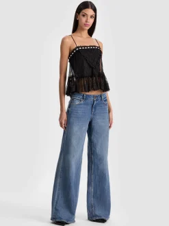 Alice and Olivia TANKS*ALESSIA LACE TOP GREY MINERAL