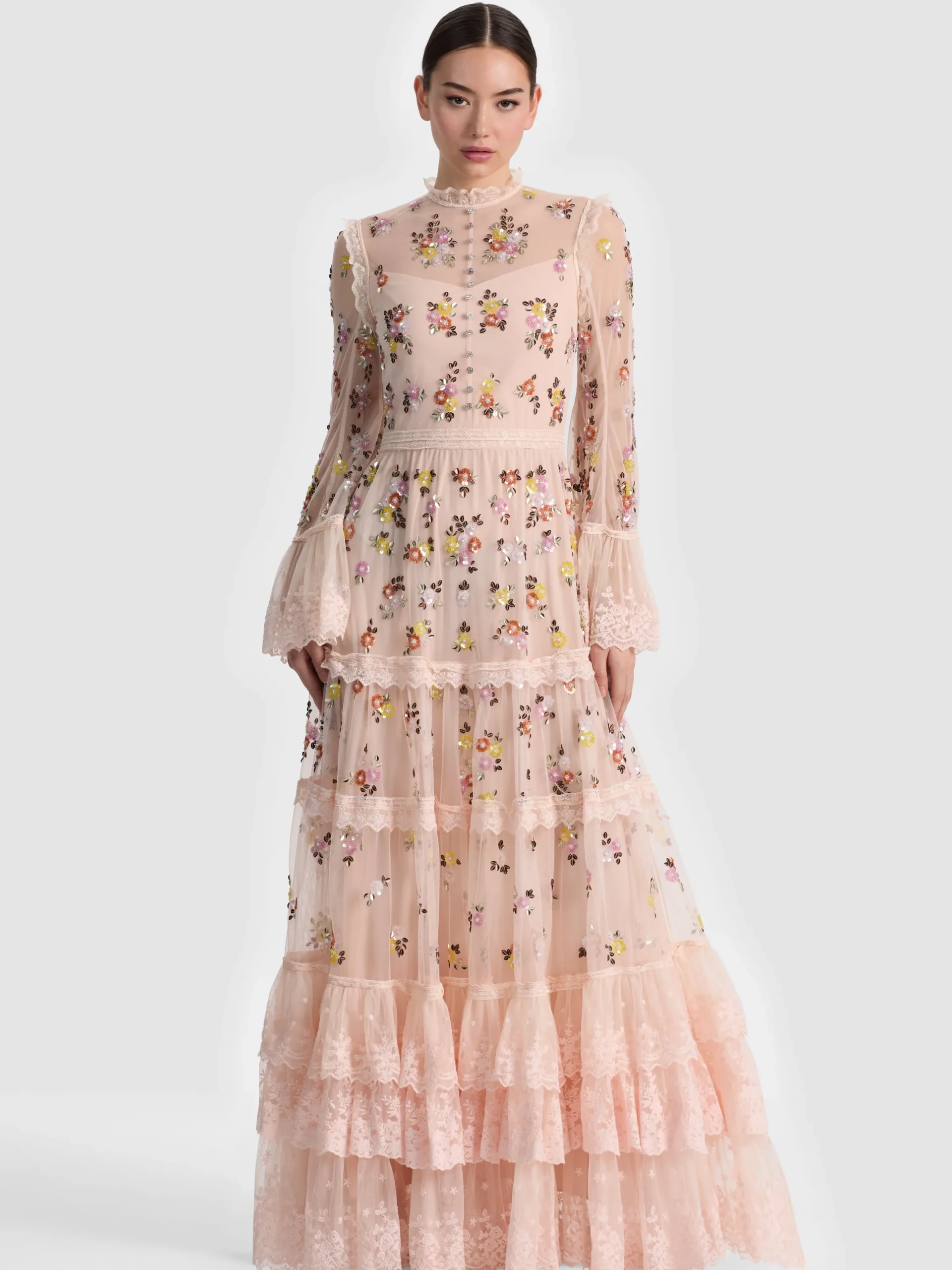 Alice and Olivia MAXI*ALLEGRA EMBELLISHED LACE MAXI GOWN