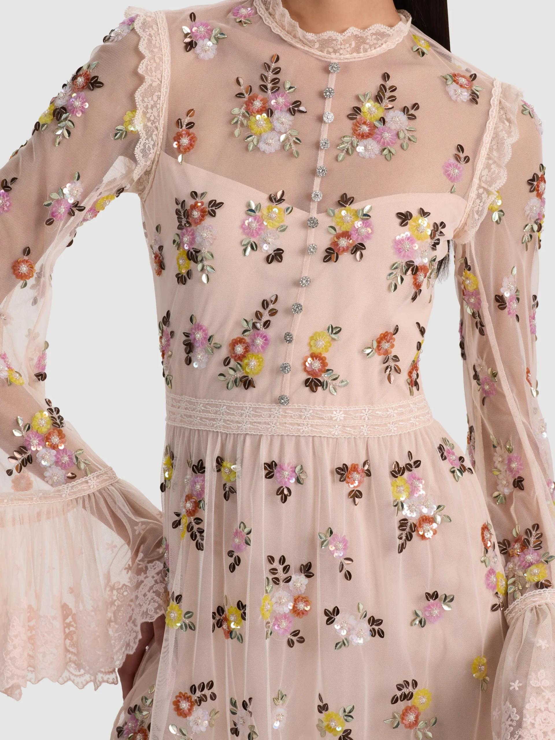 Alice and Olivia MINI*ALLEGRA EMBELLISHED LACE MINI GOWN