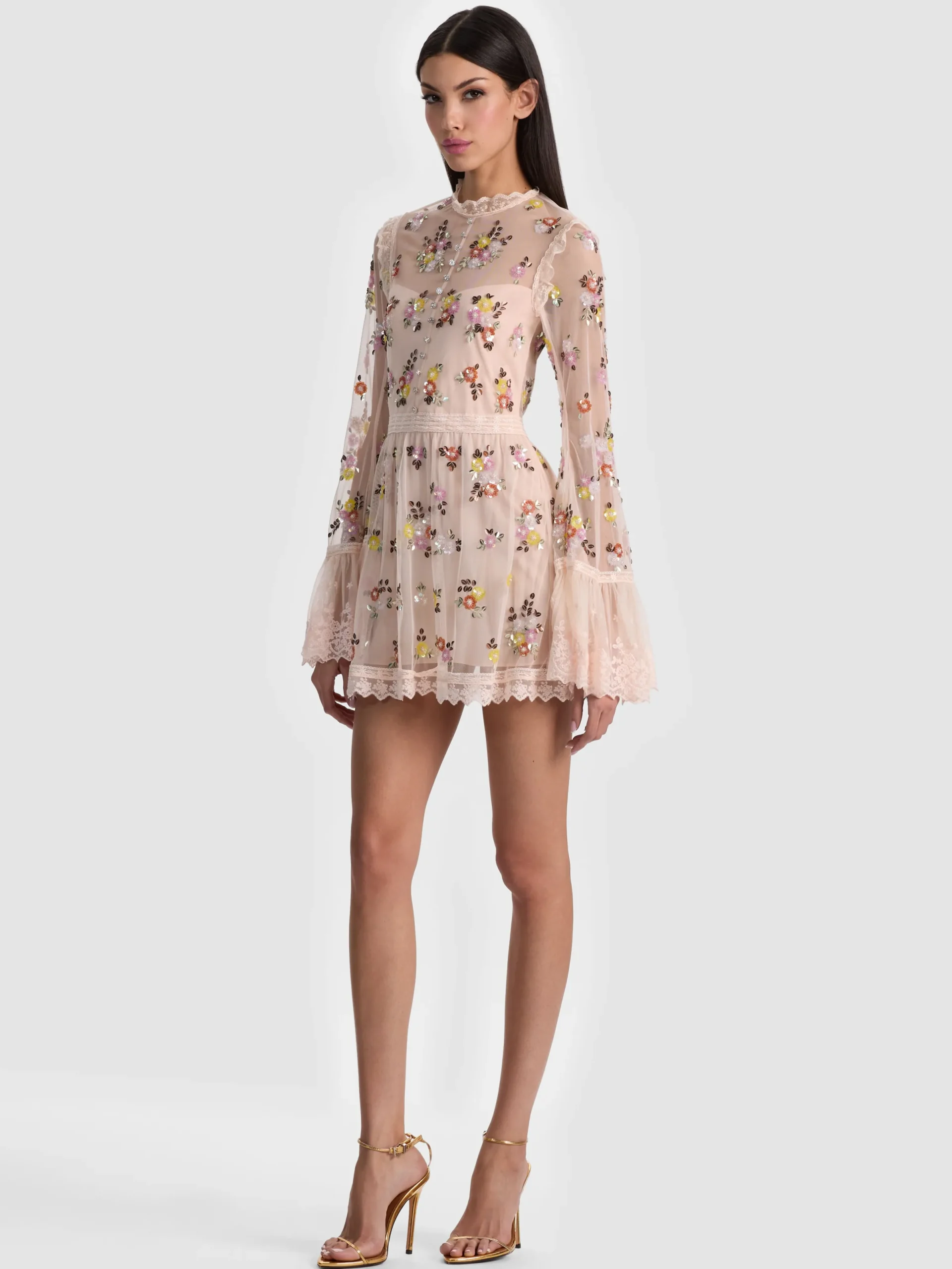 Alice and Olivia MINI*ALLEGRA EMBELLISHED LACE MINI GOWN