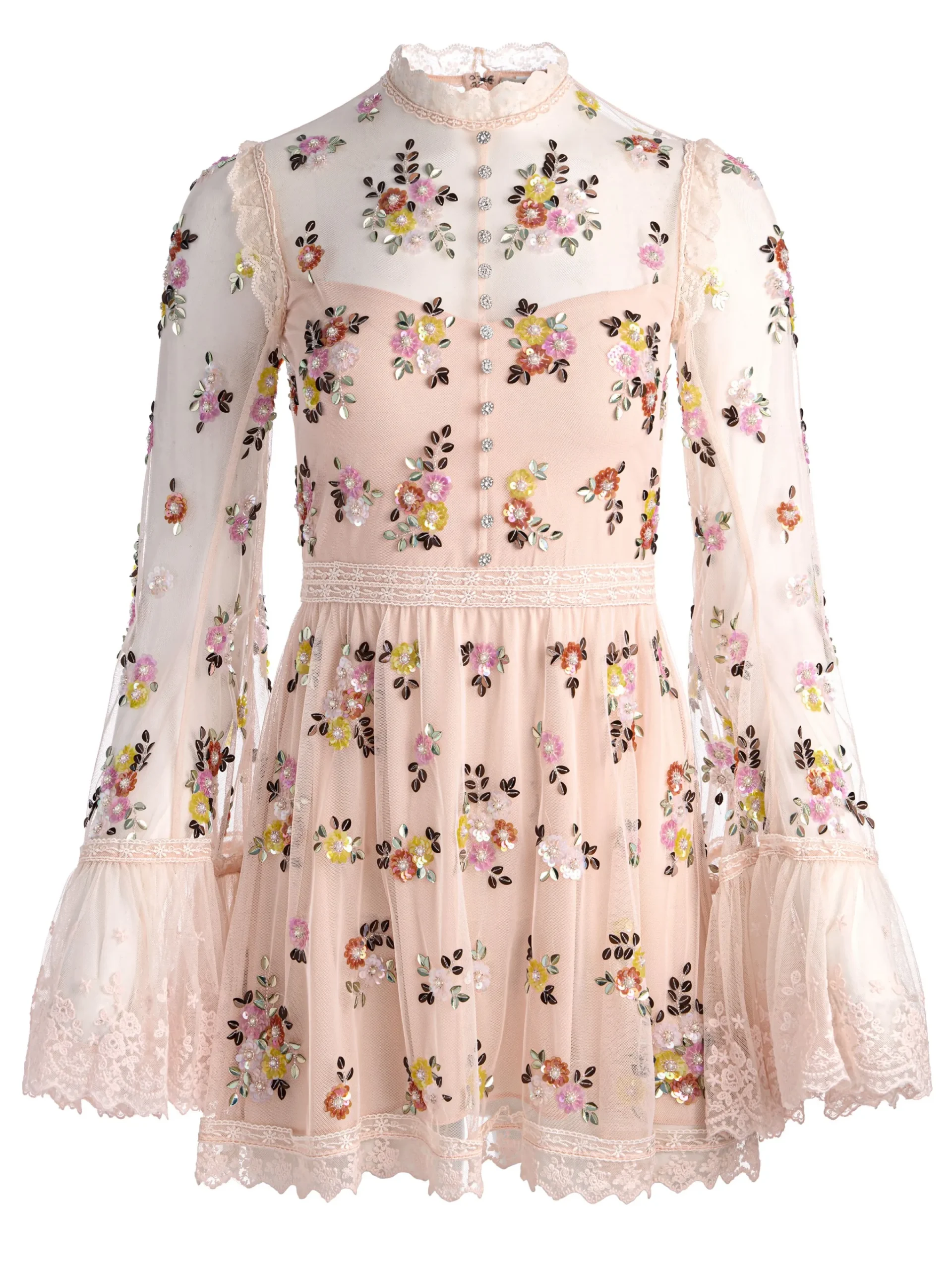 Alice and Olivia MINI*ALLEGRA EMBELLISHED LACE MINI GOWN