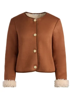 Alice and Olivia JACKETS*ALMA VEGAN SUEDE TEDDY JACKET BLACK