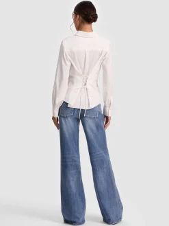 Alice and Olivia BLOUSES*AMELIA BUTTON DOWN WITH LACE UP BACK BLACK