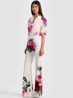 Alice and Olivia ANDREW PANT|JADE MESH BUTTON DOWN*ANDREW PANT CAROLINA BLUE