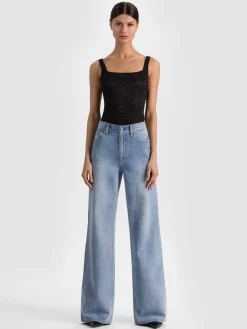 Alice and Olivia BODYSUITS*ANNIKA LACE BODYSUIT DARLA LIGHT INDIGO