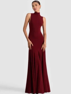 Alice and Olivia MAXI*AUGUSTA OPEN BACK MAXI DRESS OXBLOOD