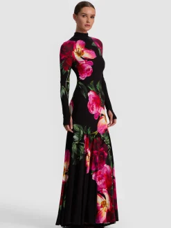 Alice and Olivia MAXI*AUGUSTA OPEN BACK MAXI DRESS EMPRESS BLOOM OFF WHITE
