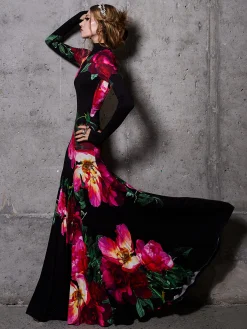 Alice and Olivia MAXI*AUGUSTA OPEN BACK MAXI DRESS EMPRESS BLOOM OFF WHITE