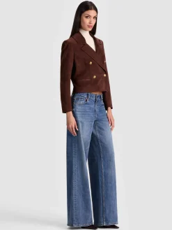 Alice and Olivia LEATHER + SUEDE*AVERY SUEDE DOUBLE BREASTED BLAZER GREY MINERAL