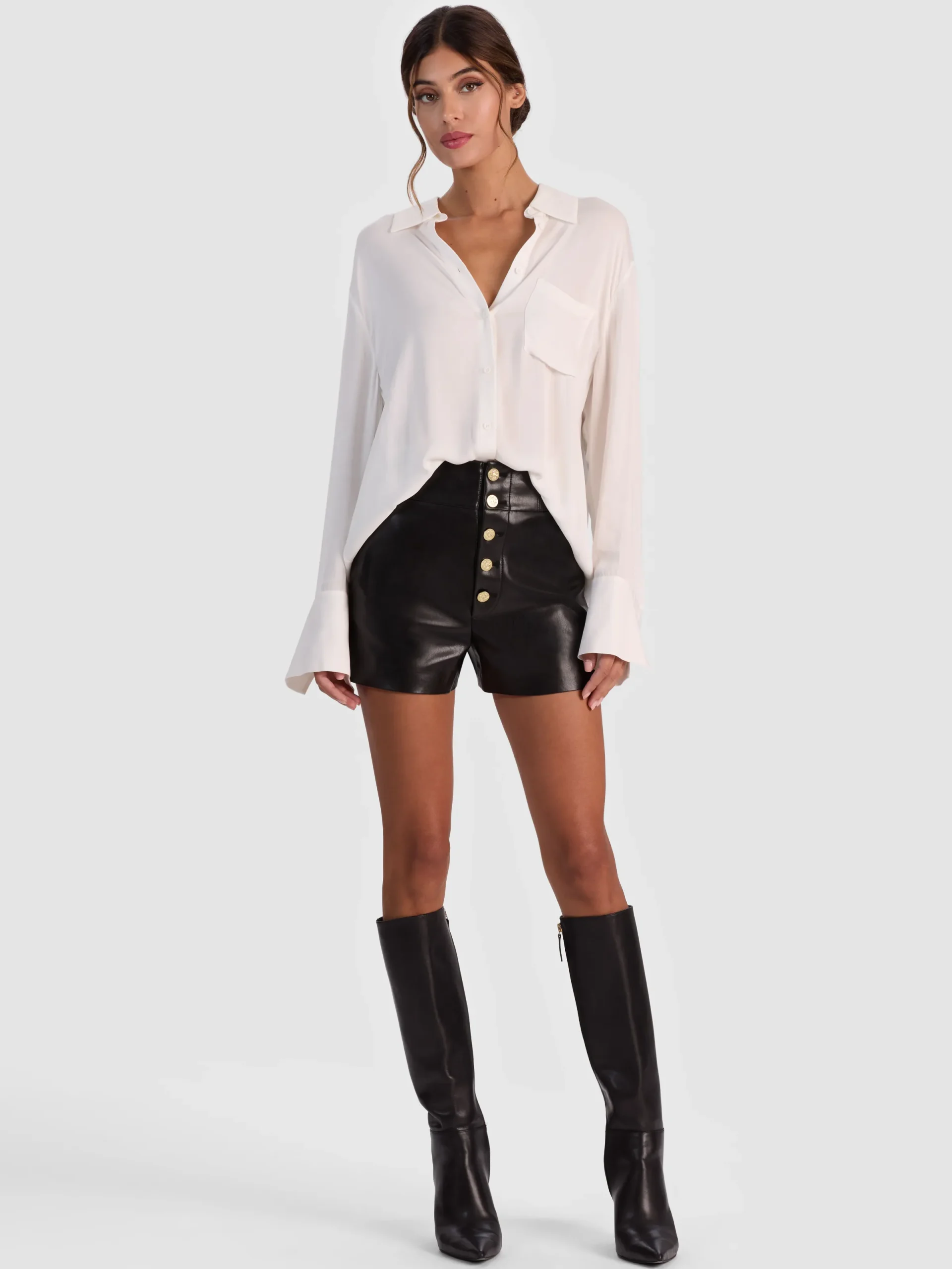 Alice and Olivia SHORTS*BAYLOR VEGAN CORSET SHORT BLACK