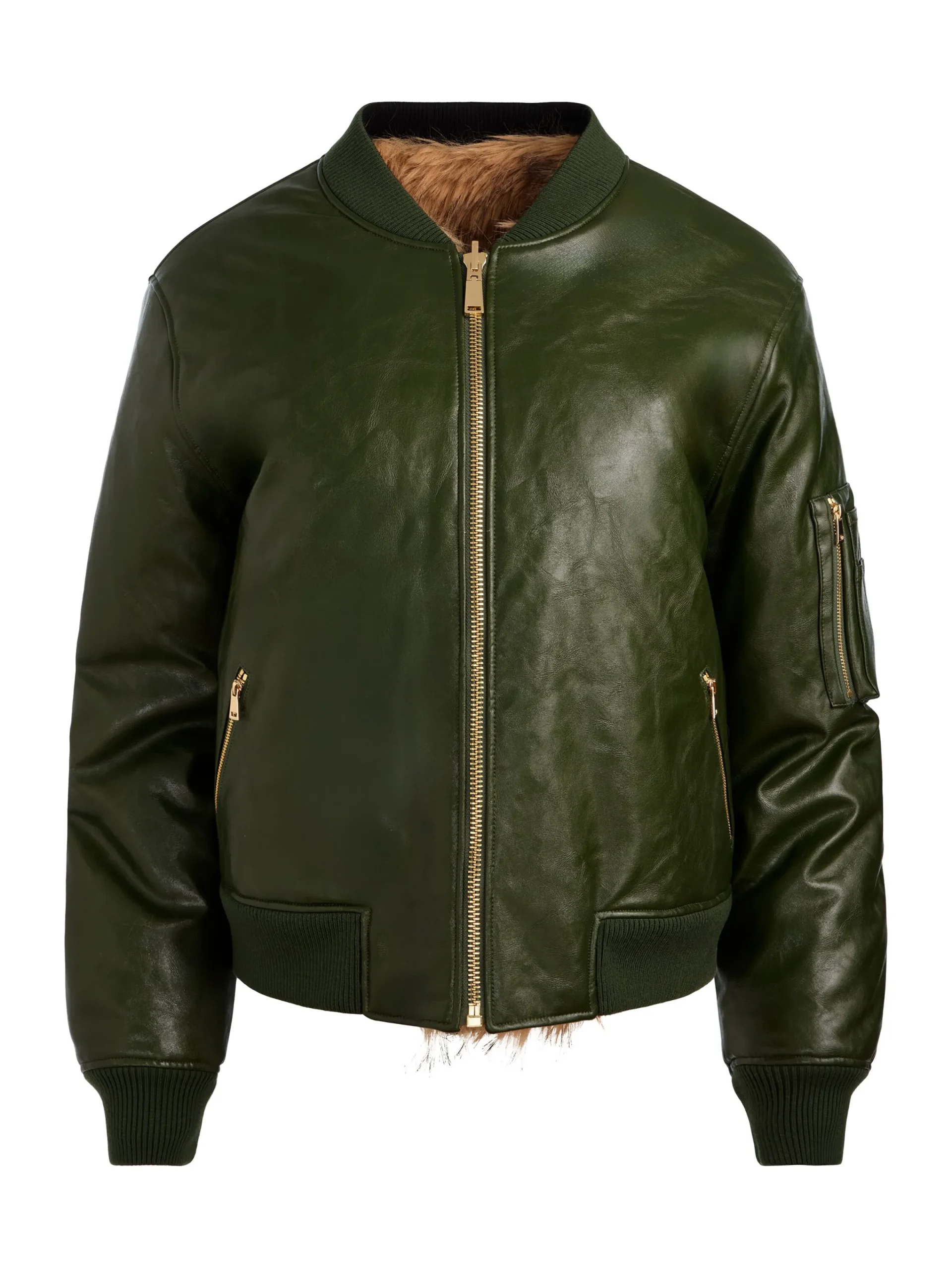 Alice and Olivia VEGAN*BECKY REVERSIBLE FAUX FUR BOMBER JACKET ECRU