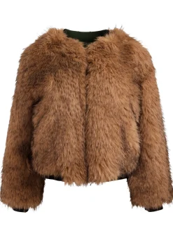 Alice and Olivia VEGAN*BECKY REVERSIBLE FAUX FUR BOMBER JACKET ECRU