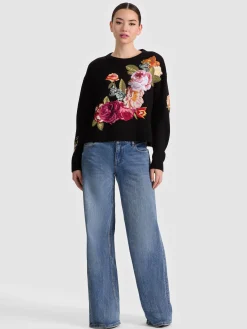 Alice and Olivia PULLOVERS*BELVA FLORAL JACQUARD CREWNECK GREY MINERAL