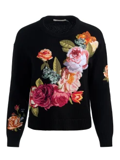 Alice and Olivia PULLOVERS*BELVA FLORAL JACQUARD CREWNECK GREY MINERAL