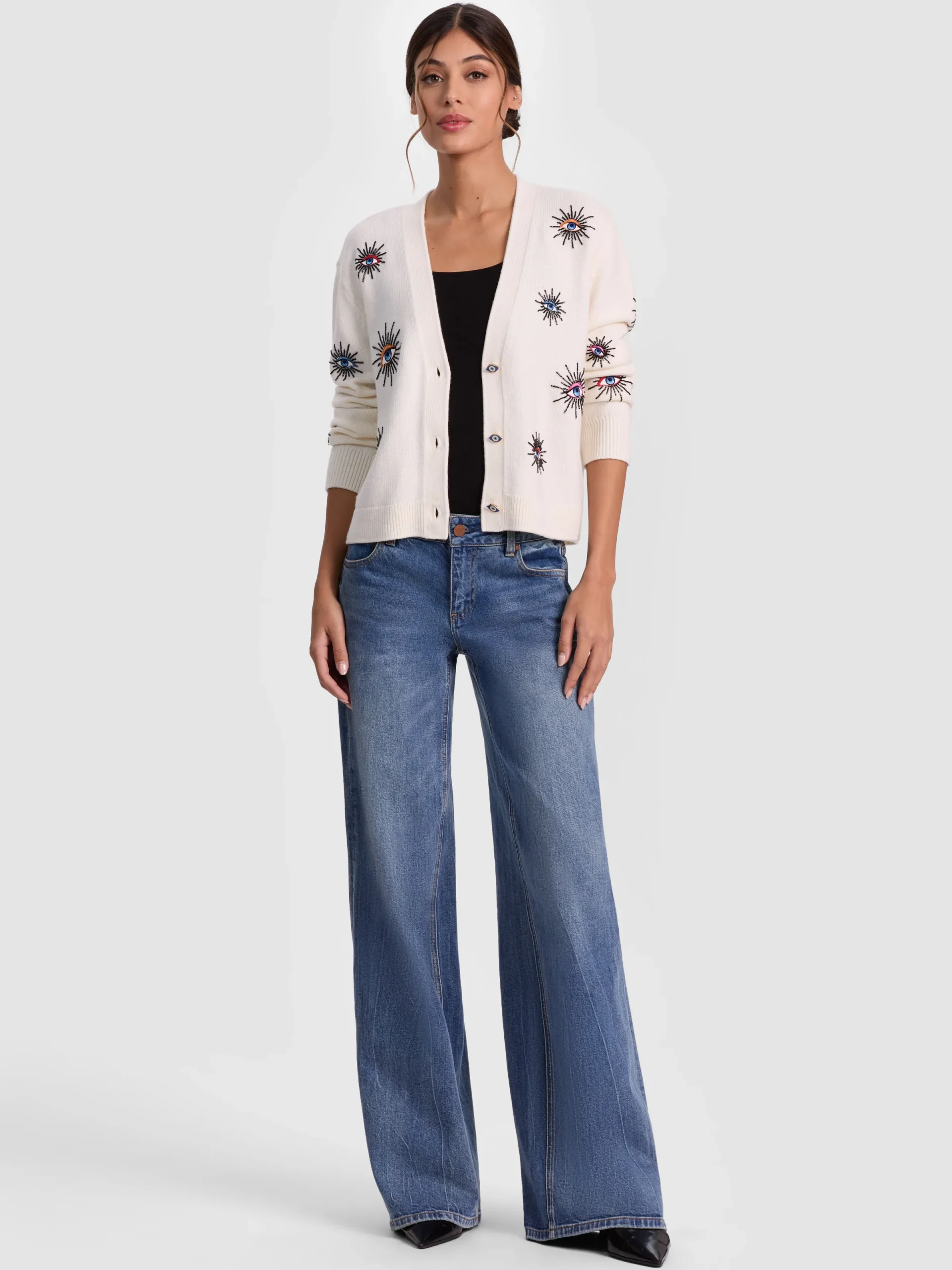 Alice and Olivia CARDIGANS*BRADLEY SHORT EMBELLISHED CARDIGAN GREY MINERAL