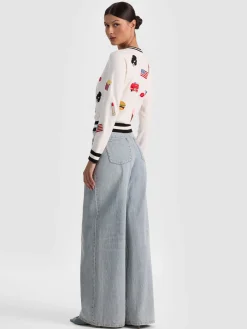 Alice and Olivia PULLOVERS*CAROLANN AMERICANA SHRUNKEN PULLOVER GREY MINERAL