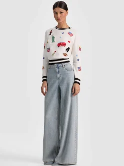 Alice and Olivia PULLOVERS*CAROLANN AMERICANA SHRUNKEN PULLOVER GREY MINERAL