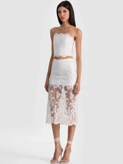 Alice and Olivia CROP TOPS*CERESI EMBELLISHED LACE BANDEAU TOP BLACK/OFF WHITE
