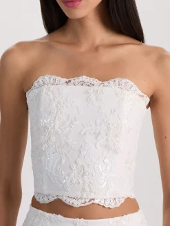 Alice and Olivia CROP TOPS*CERESI EMBELLISHED LACE BANDEAU TOP BLACK/OFF WHITE