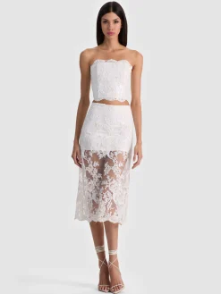 Alice and Olivia CROP TOPS*CERESI EMBELLISHED LACE BANDEAU TOP BLACK/OFF WHITE