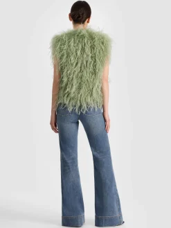 Alice and Olivia JACKETS*CHANDA FEATHERED VEST DARK CHOCOLATE