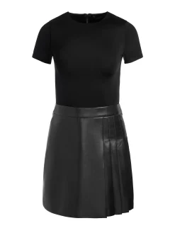 Alice and Olivia MINI*CHARA VEGAN MINI DRESS CAMEL