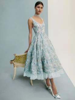 Alice and Olivia MIDI*CHARLOTTE LACE MIDI DRESS