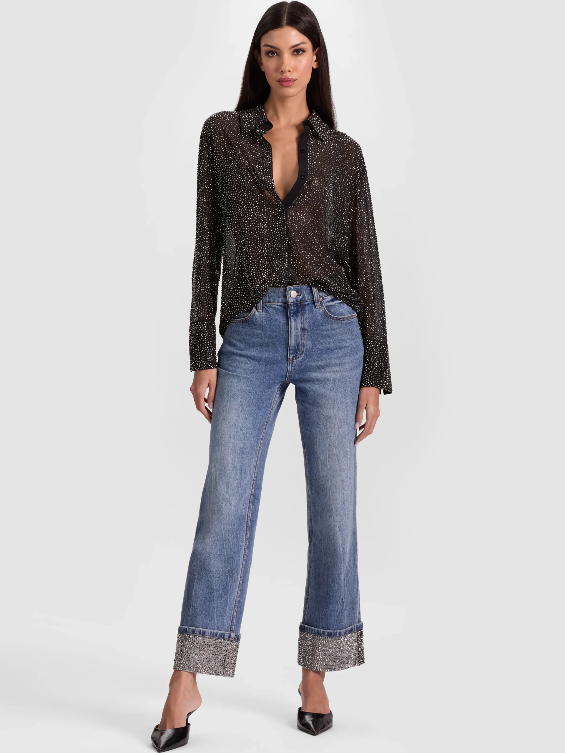 Alice and Olivia JEANS*CHIC EMBELLISHED ANKLE JEAN DARLA LIGHT INDIGO