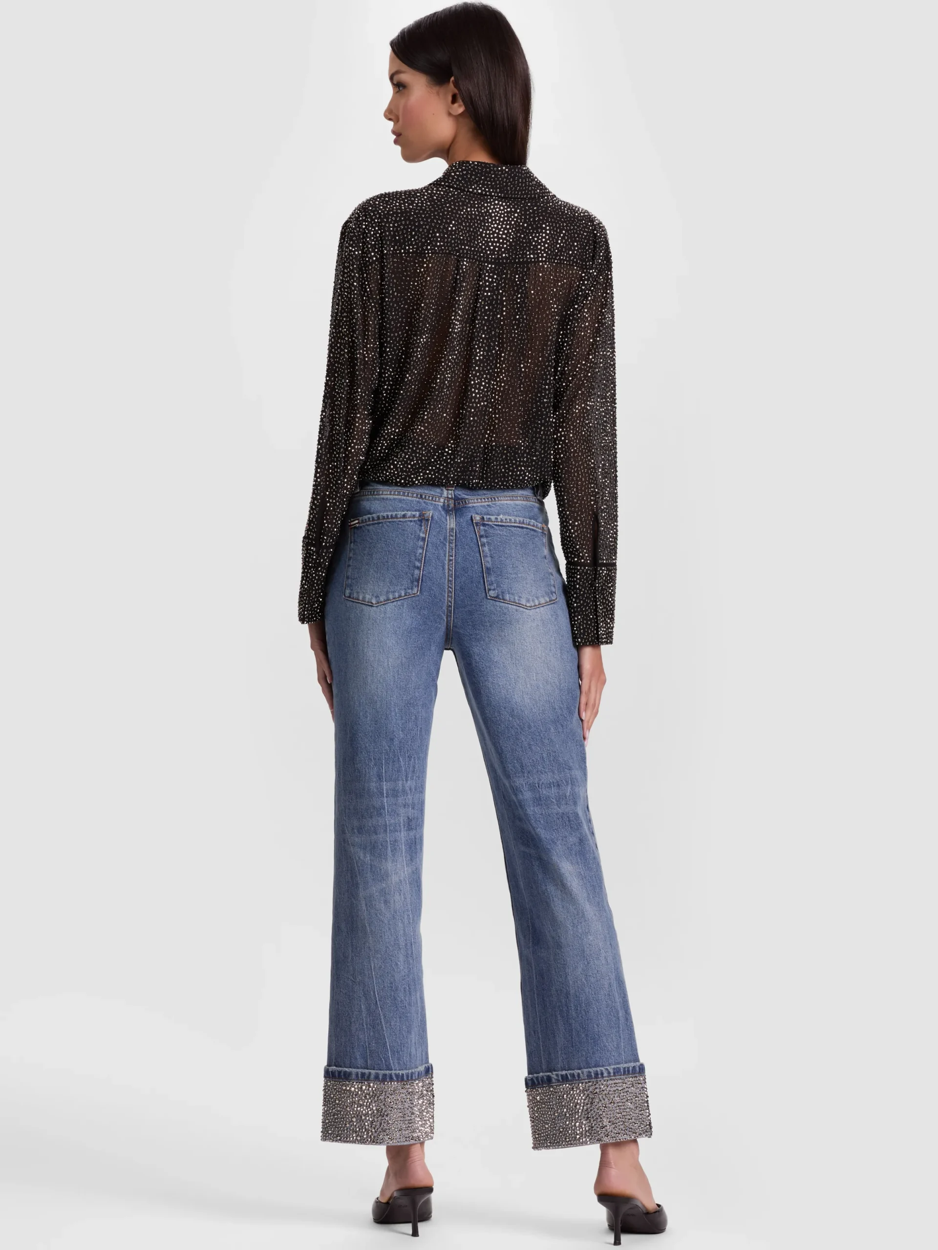 Alice and Olivia JEANS*CHIC EMBELLISHED ANKLE JEAN DARLA LIGHT INDIGO