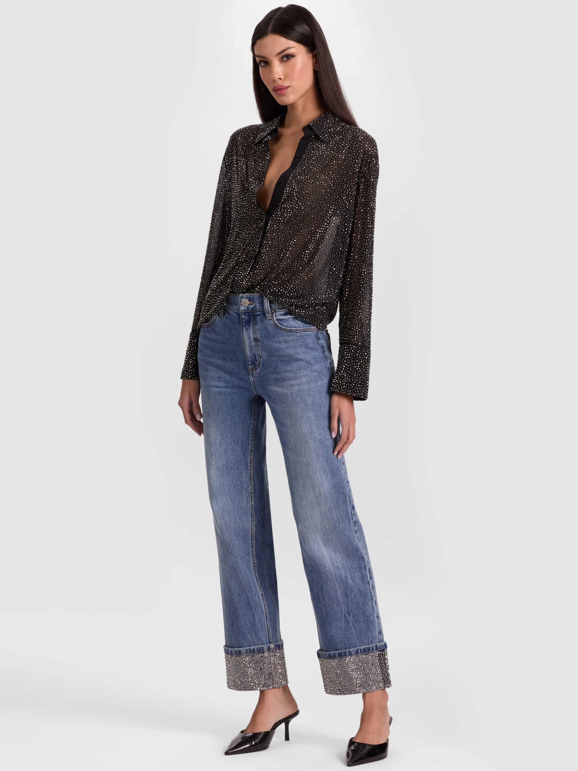Alice and Olivia JEANS*CHIC EMBELLISHED ANKLE JEAN DARLA LIGHT INDIGO