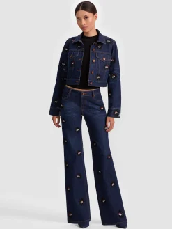 Alice and Olivia DENIM*CHLOE EMBELLISHED DENIM JACKET ROCKSTAR BLUE