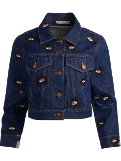 Alice and Olivia DENIM*CHLOE EMBELLISHED DENIM JACKET ROCKSTAR BLUE