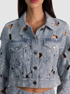 Alice and Olivia DENIM*CHLOE LASER-CUT DENIM JACKET ROCKSTAR BLUE