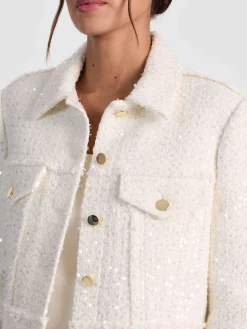 Alice and Olivia ANDREW PANT|JADE MESH BUTTON DOWN*CHLOE TWEED JACKET CAROLINA BLUE