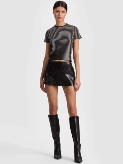 Alice and Olivia T-SHIRTS*CINDY CROPPED TEE OFF WHITE/BLACK STRIPE