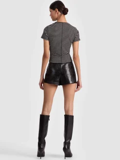 Alice and Olivia T-SHIRTS*CINDY CROPPED TEE OFF WHITE/BLACK STRIPE