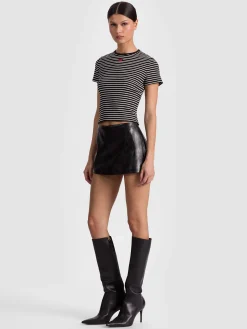 Alice and Olivia T-SHIRTS*CINDY CROPPED TEE OFF WHITE/BLACK STRIPE