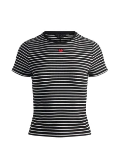 Alice and Olivia T-SHIRTS*CINDY CROPPED TEE OFF WHITE/BLACK STRIPE