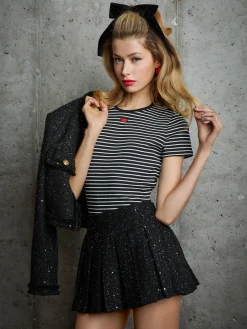 Alice and Olivia T-SHIRTS*CINDY CROPPED TEE OFF WHITE/BLACK STRIPE