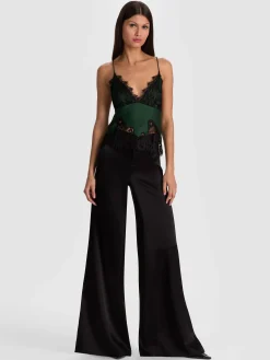 Alice and Olivia TANKS*CLAUDIA LACE SLIP TOP GREEN MYSTIQUE/BLACK