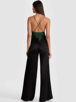 Alice and Olivia TANKS*CLAUDIA LACE SLIP TOP GREEN MYSTIQUE/BLACK