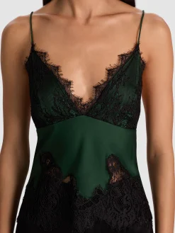 Alice and Olivia TANKS*CLAUDIA LACE SLIP TOP GREEN MYSTIQUE/BLACK