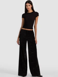 Alice and Olivia WIDE LEG*CONOR CLEAN WAIST TROUSER MIDNIGHT BLUE