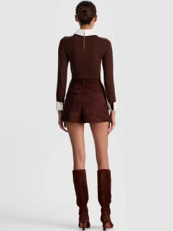 Alice and Olivia ANDREW PANT|JADE MESH BUTTON DOWN*CONRY SUEDE SHORT MOCHA