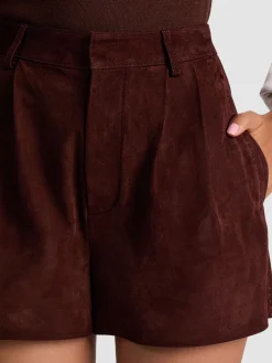 Alice and Olivia ANDREW PANT|JADE MESH BUTTON DOWN*CONRY SUEDE SHORT MOCHA