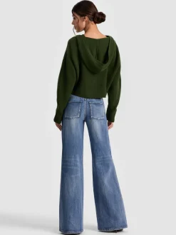 Alice and Olivia CARDIGANS*COREY HOODED CASHMERE CARDIGAN GREY MINERAL