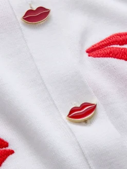 Alice and Olivia CARDIGANS*DARODA LIP CARDIGAN OFF WHITE/BLACK STRIPE