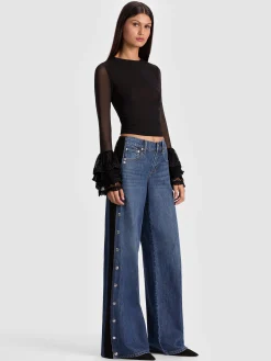 Alice and Olivia CROP TOPS*DELAINA TOP WITH RUFFLE CUFF BLACK