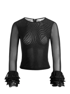 Alice and Olivia CROP TOPS*DELAINA TOP WITH RUFFLE CUFF BLACK