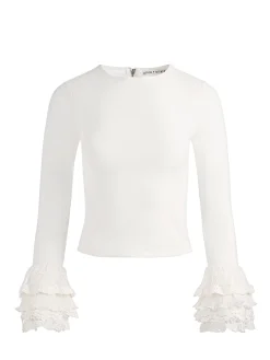 Alice and Olivia CROP TOPS*DELAINA TOP WITH RUFFLE CUFF PAISLEY POEM